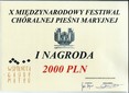 I miejsce wieluńskiego chóru na X Międzynarodowym Festiwalu Chóralnej Pieśni Maryjnej